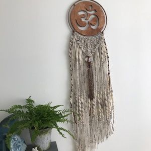 Macrame Wall Hanging Boho Om Symbol Crystal